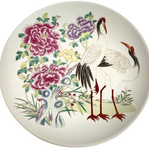 Plato decorativo de porcelana blanca con diseño de grulla floral de San Francisco de Gump