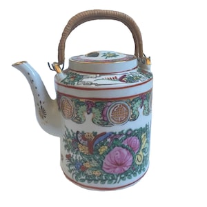 Vintage Rose Medallion Canton Porcelain Teapot