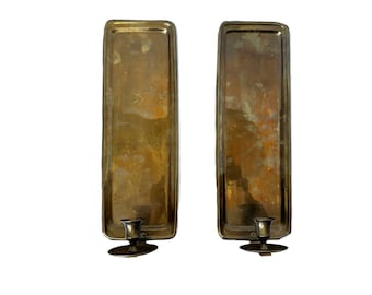 Par de apliques de pared de latón vintage para velas / Portavelas rectangulares de estilo moderno de mediados de siglo / Decoración Hollywood Regency