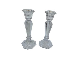 Vintage Oscar de la Renta Chippendale Lead Crystal Candlestick Holders - Pair