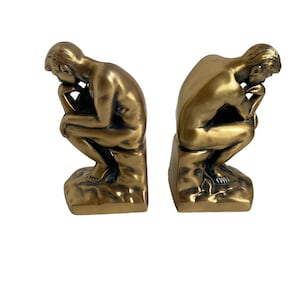The Thinker Auguste Rodin Brass Bookends - Mid Century