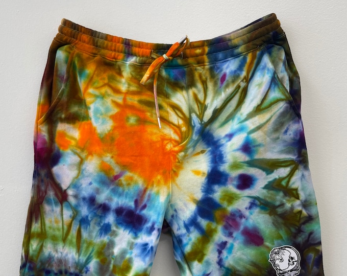 XL Ice Dyed Mid weight Independent Sweat-shorts w Stealie Moon Patch 5248