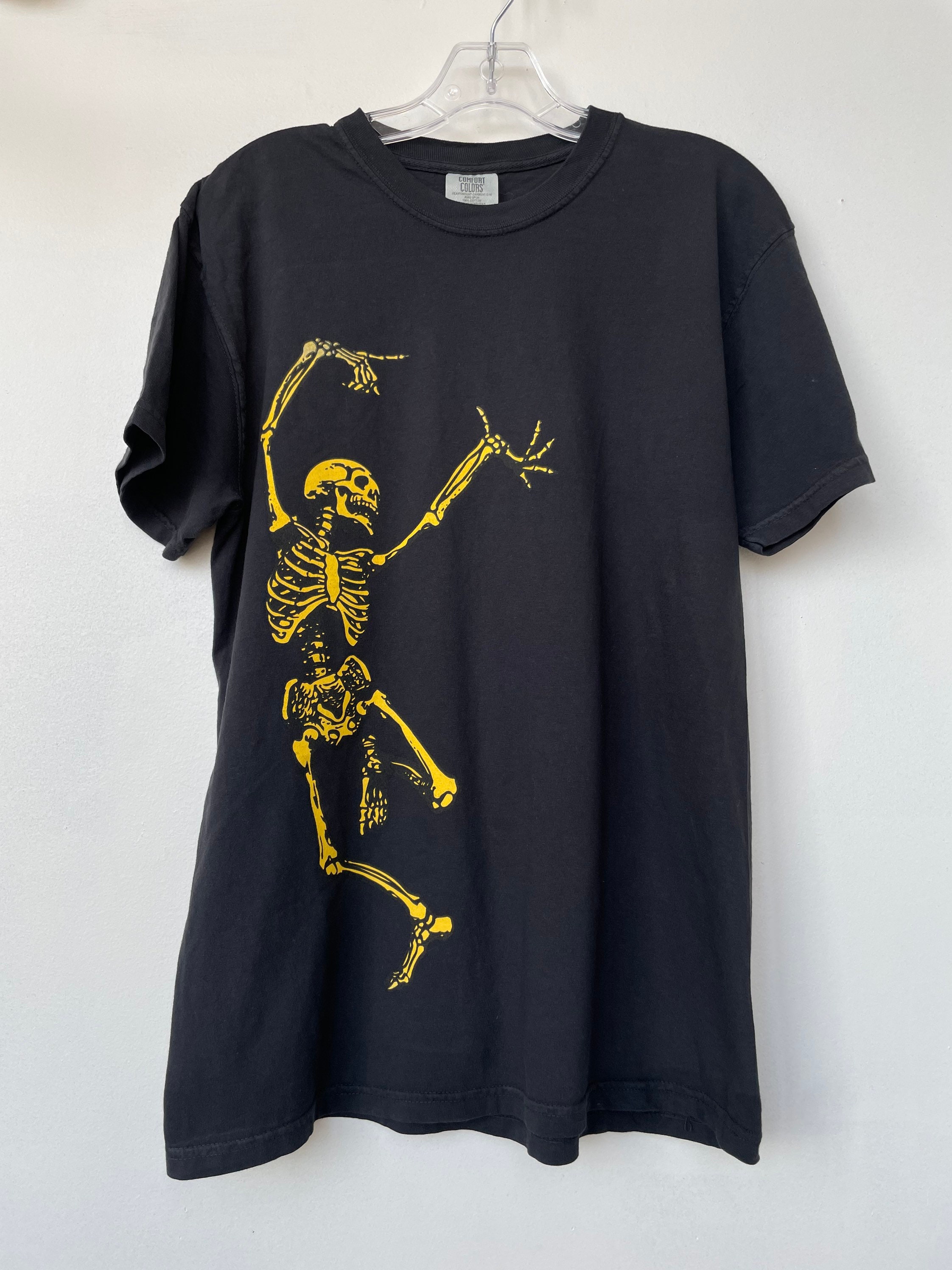 Dancing Skelly on Black Comfort Wash Tee 100% Cotton