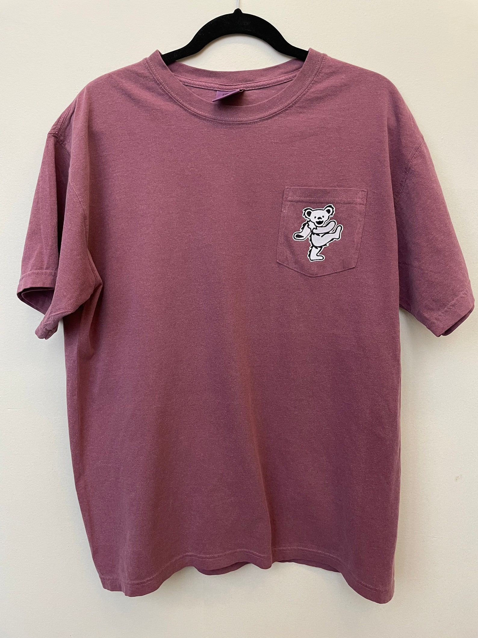 Berry Comfort Colors Pocket Tee w White Bear Patch 100% Cotton | Etsy