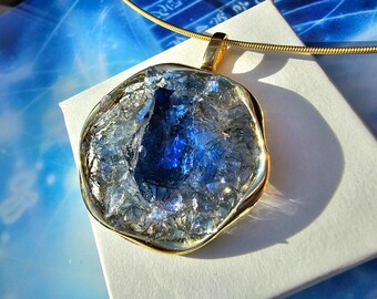 Amuleto de cristal ANDARA | Suma Sacerdotisa | Pléyades | Cristal crudo | 5D+++++ Llama Azul | Amuleto de protección de luz estelar azul zafiro Elestial