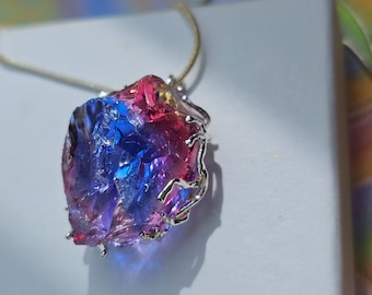 ANDARA ketting REGENBOOG | met regenboog ruw kristal blauw-violet-rood-geel/zilver | 5D+++++