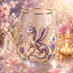 Magisk drakeglas ELYRION | Vit auradrake | Högkvalitativt kristallglas 400 ml | Fedrakeglas | 5D+++++ Lyckoamulett