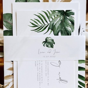 Tropical belly band, editable monstera leaf wedding belly band, beach wedding invite, green monstera leaf instant download 119