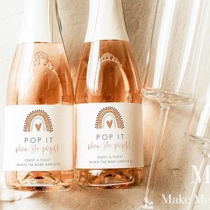 Etiqueta para botella de champán con arcoíris boho, etiqueta de terracota para bebé que explota cuando explota, DESCARGA INSTANTÁNEA, etiqueta imprimible, obsequio de baby shower boho