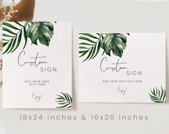 Tropical Large Wedding Custom Sign, editable green and gold make your own template sign printable beach easel sign instant download 119