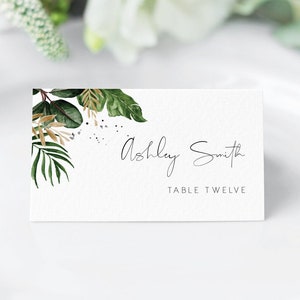Tropical Place Card Template, INSTANT DOWNLOAD, Printable Beach Wedding Escort Card, Name Card, Seating Card, Editable Text 119