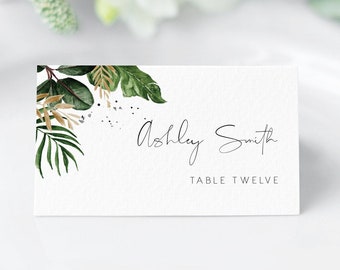 Tropical Place Card Template, INSTANT DOWNLOAD, Printable Beach Wedding Escort Card, Name Card, Seating Card, Editable Text 119