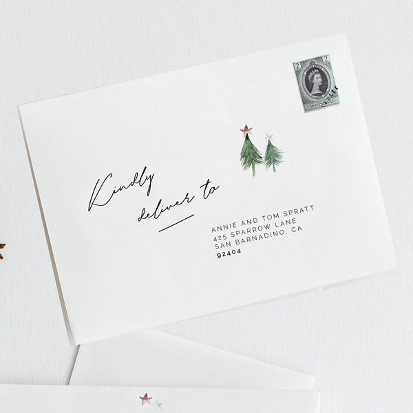 Editable 2022 Christmas Envelope Template Festive Address Envelope Template Printable Envelope Template Modern Script Calligraphy XMAS