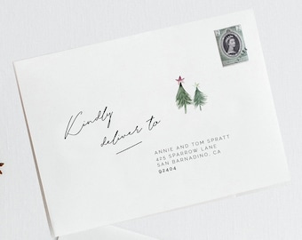 Editable 2024 Christmas Envelope Template Festive Address Envelope Template Printable Envelope Template Modern Script Calligraphy XMAS