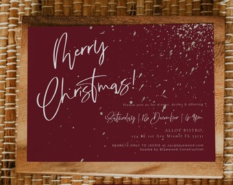 Burgundy Red Christmas Party invite, Festive corporate party invitation, Printable invitation, Christmas Red work do Editable RED1