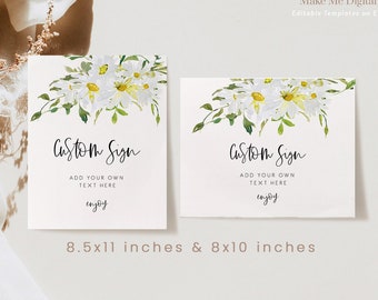 Editable Daisy Medium Custom Wedding Sign ,White daisy make your own template Printable table sign Editable floral customisable Sign 121