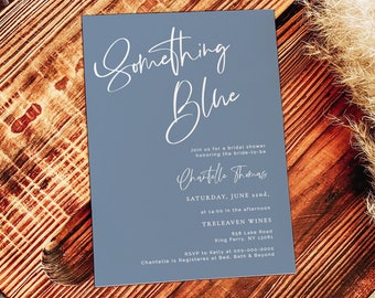 Something Blue Bridal Shower invite,  Printable Faded Denim Bridal Shower Invitation, Dusty Blue before the i do's invite calligraphy BL1