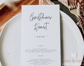 Printable Minimalist Christmas Menu 2022, Modern Menu Card, modern dinner menu, Instant Download, Editable Elegant festive dinner menu XMAS