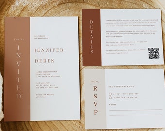 Terracotta Modern Serif Wedding Invitation Set of 3, Desert boho Wedding Invitation, rsvp and details card, Burnt orange Wedding bundle 101