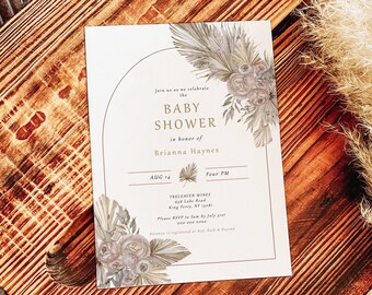 Boho Baby Shower Invitation, Pampas baby shower invite printable, fall boho theme baby shower girl invitation, Boho boy invitation BRIANNA