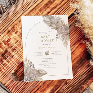 Boho Baby Shower Invitation, Pampas baby shower invite printable, fall boho theme baby shower girl invitation, Boho boy invitation BRIANNA