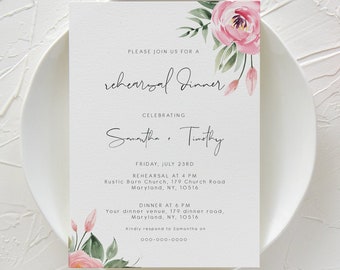 Editable Pink Peony Rehearsal Dinner Invite, The night before invite, wedding rehearsal dinner invitation, peony rehearsal dinner invite 124