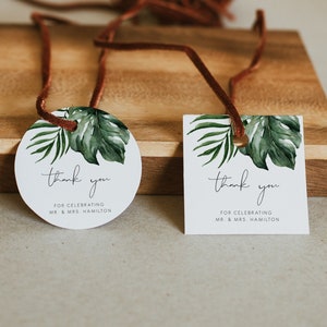 Tropical Wedding Thank You Tag, Tropical Favor Tag,  Printable tag, palm leaf Thank You gift Tag, Editable Thank You Tag, Gift Tags 119