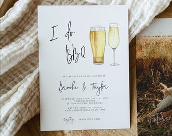 Modern Calligraphy I do BBQ Invitation, modern Couples Shower with photo, Engagement invite, beer couples shower invitation 111