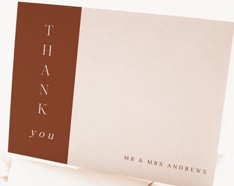 Classic Serif Wedding Thank you card, Modern Bohemian autumn fall thank you card, Burnt orange after Wedding thank you card, Terracotta 101