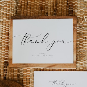 Elegante Dankeskartenvorlage | Bearbeitbare Hochzeit danke | ausdruckbar faltbar danke | schwarzweiß Kalligraphie Dankeskarte 110