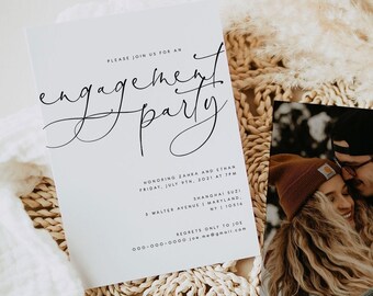 Contemporary Engagement Party Invite, Modern wedding engagement invitation printable, industrial editable we're engaged invite ZAHRA