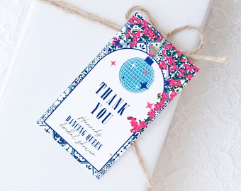 Dancing Queen Favor Tags, Greek Mamma mia bridal shower favor tags printable, editable mia theatre movie hen party thank you tags rectangle