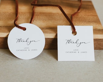 Elegant Calligraphy Thank you Tag, wedding Drink circle Tag,  Printable square tag, modern gift Tag, Editable Thank you gift Tag 110