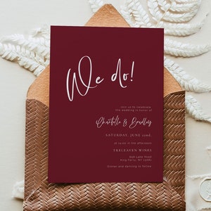 Burgundy Red Wedding Invitation, Festive Wedding we do invitation, Printable wedding invitation, Christmas Red wedding invite Editable RED1