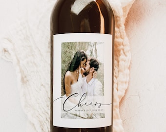 Elegant Wedding Wine Bottle Label, Modern wedding bottle favor, INSTANT DOWNLOAD Printable Label, 100% Editable, alcohol Wedding Favor 110