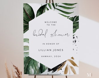 Tropical Hexagon welcome sign Bridal Shower Welcome green Bridal Shower Sign , Instant Download,  beach bridal shower, welcome sign 119