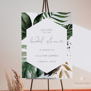 Tropical Hexagon welcome sign Bridal Shower Welcome green Bridal Shower Sign , Instant Download,  beach bridal shower, welcome sign 119