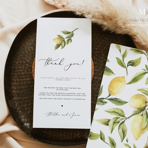 Biglietto di ringraziamento per il tavolo del matrimonio con limone giallo, biglietto di ringraziamento per il tavolo del matrimonio moderno con limone DOWNLOAD IMMEDIATO Stampabile, decorazione del tavolo modificabile al 100% grazie 122
