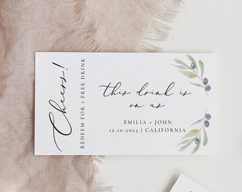 Olive Wedding Drink Ticket Template, Mediterranean Wedding Drink Voucher, Drink Tickets for Wedding, Olive Drink Tickets Printable Instant