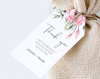 Pink Peony Gift Tag, pink floral Wedding Favor Tags, Printable tags, peony Thank You Tags, Editable Thank You Tag, Gift Tags 124