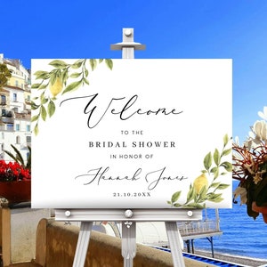 Lemon bridal shower welcome sign Template hen welcome sign Printable Amalfi Coast, Sorrento bridal Editable easel sign Mediterranean 122