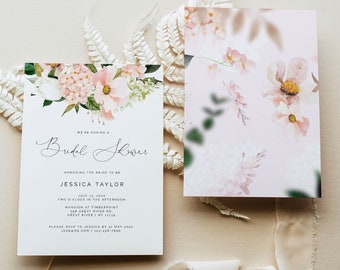 Pink hydrangea Bridal Shower blush bridal shower, magnolia printable bridal shower, floral invitation download 116