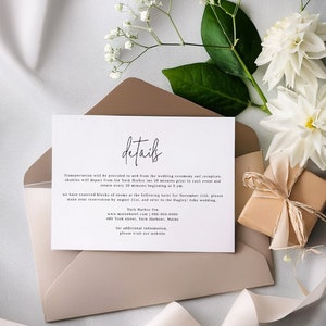 Modern Wedding details card Template | Printable Wedding information card | Editable insert card | Elegant details card 111
