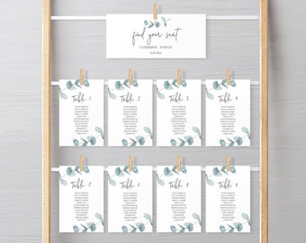 Eucalyptus Wedding Seating Chart Wedding Table Plan, Elegant wedding escort cards, printable seating plan, instant download template 113