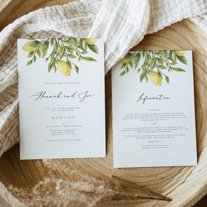 Lemon Wedding Double Sided Invitation citrus Invitation, Yellow lemon Wedding Invite Instant Download Editable yellow citrus information 122 image 6