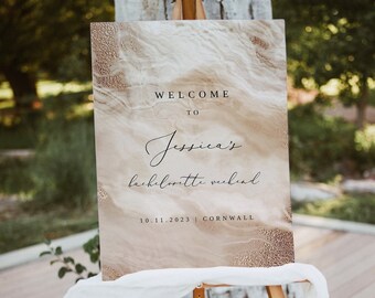 Rose Gold Abstract Bachelorette Welcome Sign, editable marble effect welcome sign, printable rose gold foil sign instant download 130