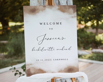 Rose Gold Abstract Bachelorette Welcome Sign, editable bach weekend welcome sign, printable rose gold foil sign instant download 130