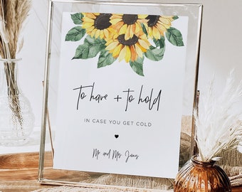 Sunflower Wedding To Have & To Hold Sign, rustic floral wedding favor sign printable, editable yellow sunflower blanket favor sign SUNNY