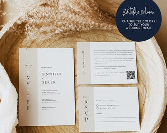 Classic Serif Wedding Invitation Set of 3, Modern Wedding Invitation, rsvp and details card, minimal Wedding Invite template, Templett 101