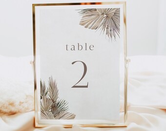 Rustic Pampas Grass Wedding Table Numbers, Bohemian Table Number template, Instant Download Pampas table number Desert Editable BRIANNA